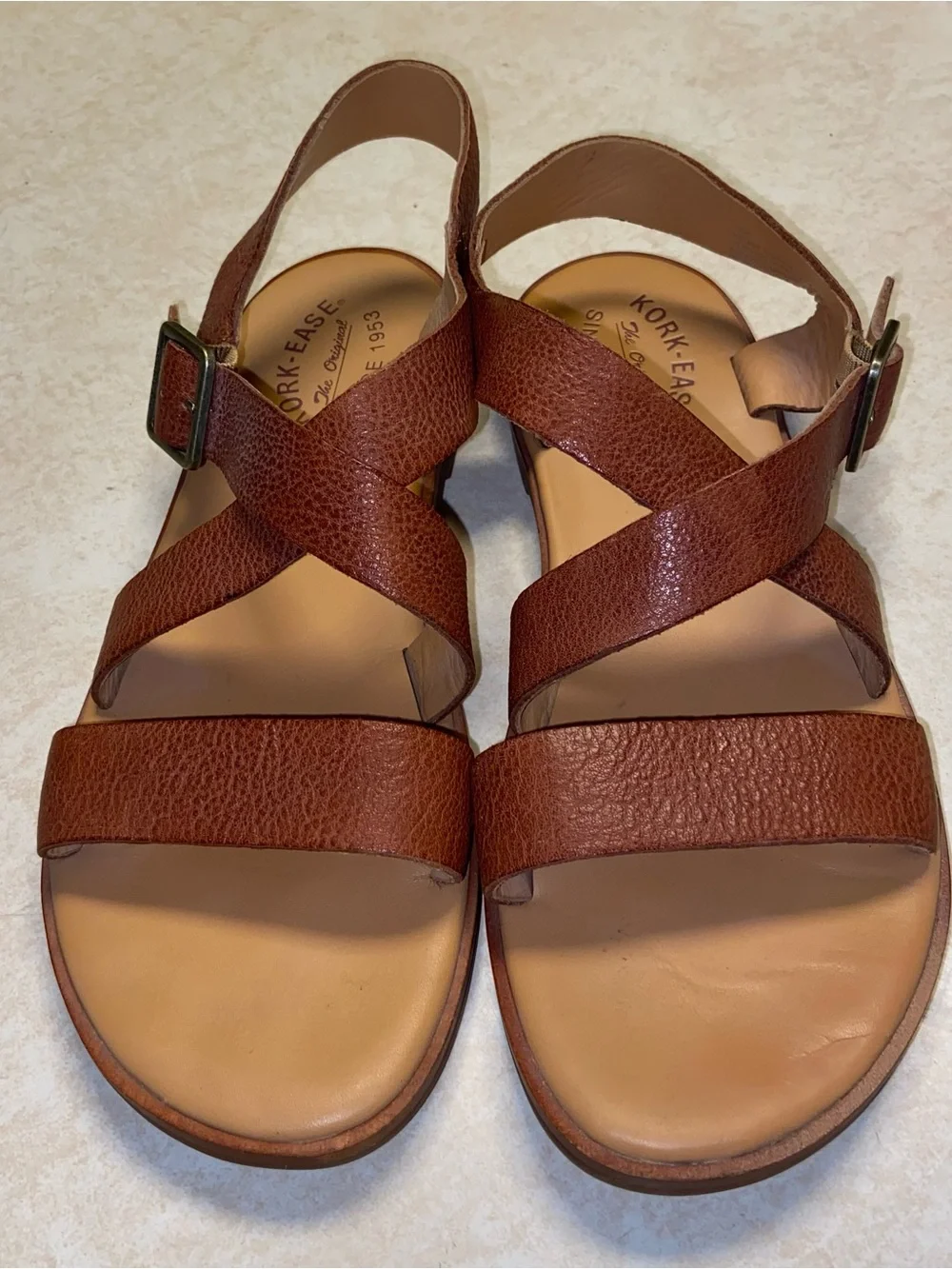 Kork-Ease Women's Brown Leather Crisscross Slingback Sandals